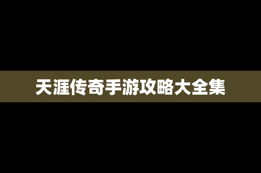 天涯传奇手游攻略大全集