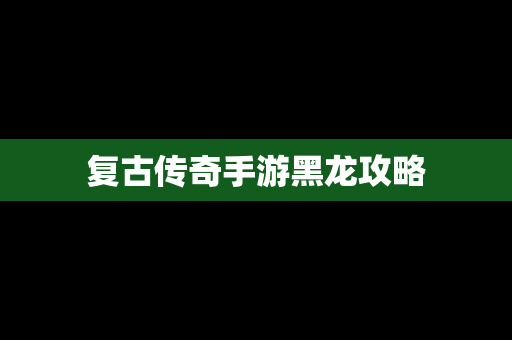 复古传奇手游黑龙攻略